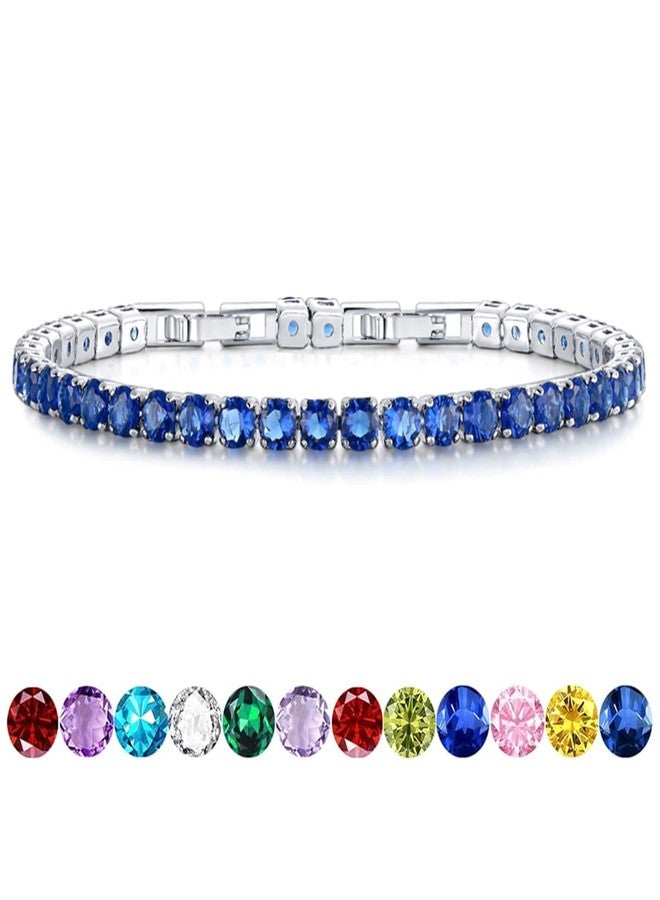 HEEYA Birthstone Jewelry for Women,White Gold Plated Birthstone Bracelets,Tennis Bracelets with Cubic Zirconia,Slider Blue Rhinestone Bracelet,September Birthday Christmas Jewelry Gifts for Wife Daughter Sister - Image 1